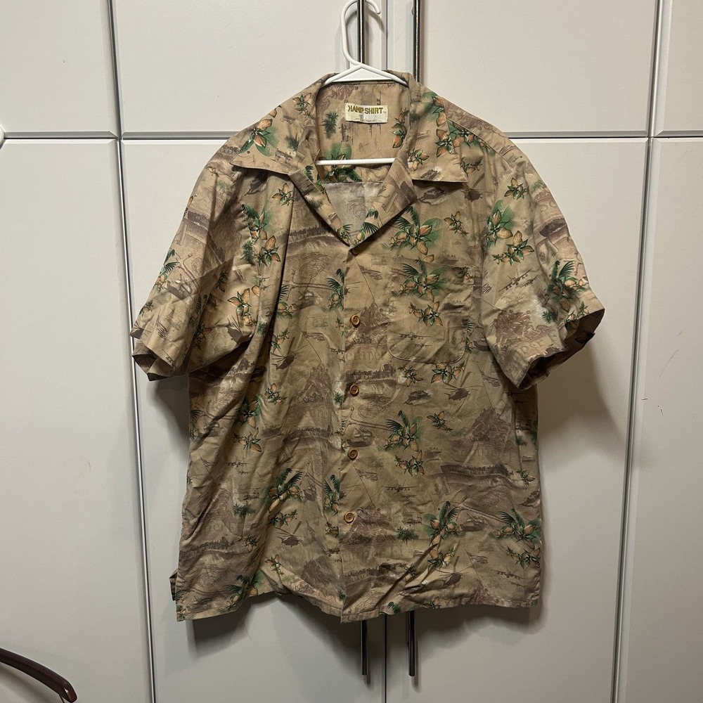 Kamp Shirt Eagle Crest Mens XL Military USMC Semper Fi Helicopter Print Tan